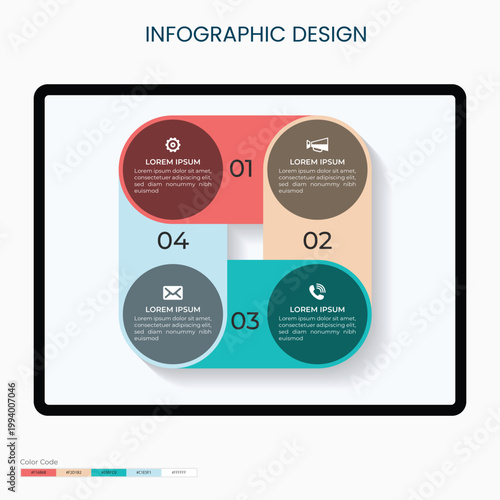 Modern 4-Step Circular Infographic Vector Template with Flat UI Layout