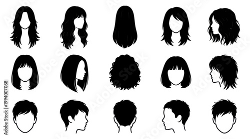 Beauty  Fashion Hairstyles Black  White Silhouette Vector Icons Collection