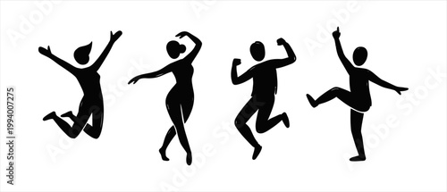 Dancing stick figure silhouettes representing joy and freedom in movement