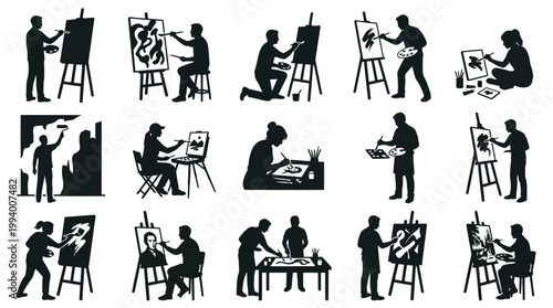 Diverse Artists Painting Silhouettes: Art, Creativity, Craftsmanship