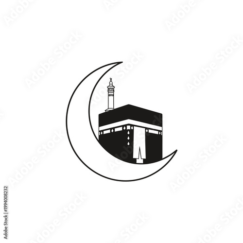 Black and white Kaaba illustration.
