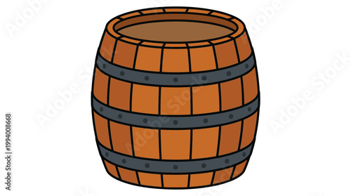 Classic Wooden Barrel Illustration for Alcohol Storage Brewery and Wine Cellar Design Element on White Background