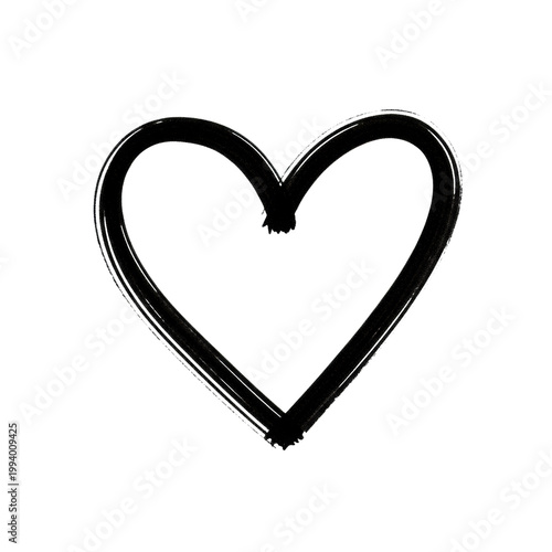 A stylized, hand-drawn single heart outline made with thick, textured black marker lines, isolated on a stark white background with ample copy space. concept of sincere graphic simplicity
