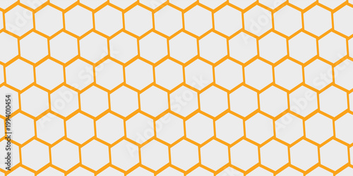 Geometric honeycomb background shapes. White gradient on orange backdrop. Hexagonal seamed pattern. Business and food