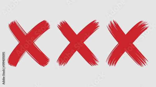 A stark white background features three bold red x marks arranged horizontally creating a simple and visually striking graphic high quality professional detailed modern elegant stylish