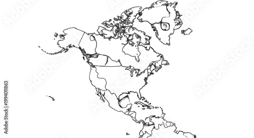 Outline map of North America, including Canada, the United States, Mexico, Central America, and Greenland.