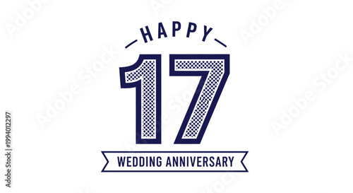 Stylized graphic celebrating a happy 17th wedding anniversary with a prominent striped number seventeen and a banner.