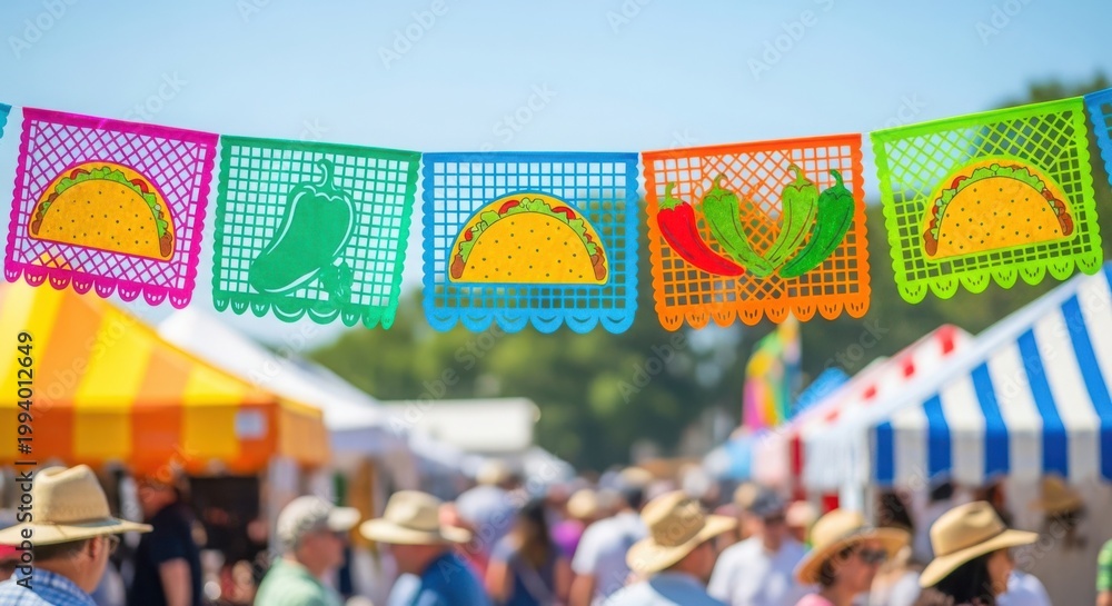 Fototapeta premium Colorful papel picado banners for a festive taco celebration