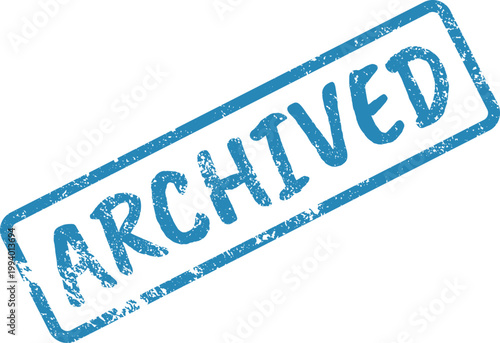 Grungy blue rubber stamp displaying the word ARCHIVED on a clean white background, indicating historical status