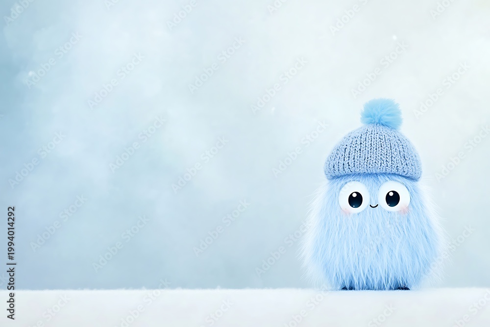 Obraz premium Blue stuffed toy in snowy landscape