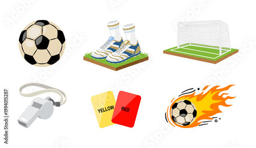Soccer and Football Equipment Illustration Set