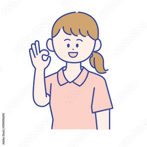 OKサインをする女性介護士の半身イラスト