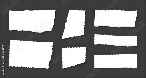 ripped paper, torn paper strips, white paper pieces, realistic edges, soft shadows, paper texture, collage elements, scrap paper, torn edge design, paper overlay, realistic texture, ripped strips, des