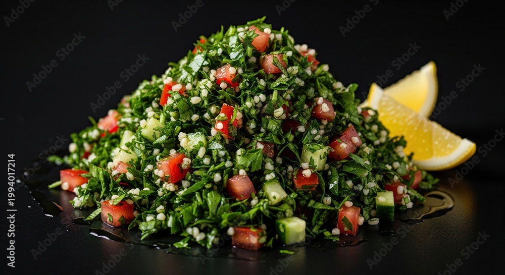 Naklejka premium Fresh Tabbouleh Salad with Lemon.