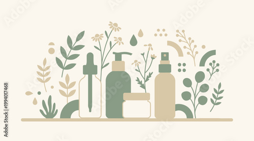 Pastel Eco Bottles with Botanical Decor: Calm Garden Inspired Arrangement.