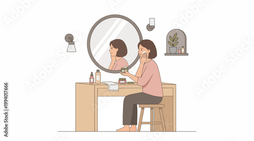 Two People Getting Ready at a Vanity Desk in a Softly Lit Room.