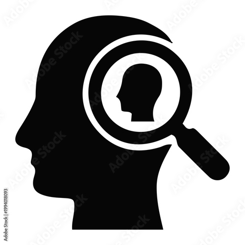 Magnifying Glass Over Head Silhouette Icon