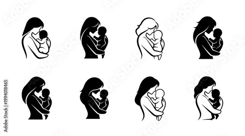 Mother and Baby Silhouette Collection: Tender Embrace, Parental Love, Newborn Care
