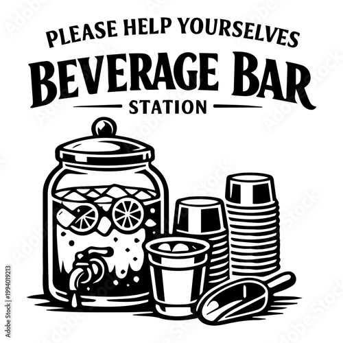 Foto Please help yourselves beverage station signage icon with transparent background