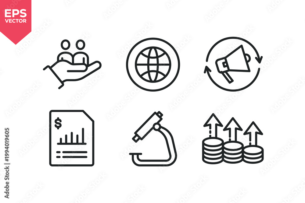 Obraz premium Set of line icons related to business, marketing, business strategy, invoice. Editable stroke. Vector illustration