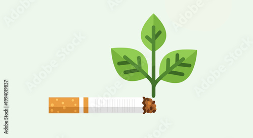 World No-Tobacco Day A symbolic illustration of growth and healing, depicting a green plant sprouting from a cigarette, representing the powerful journey of quitting smoking for a healthier life