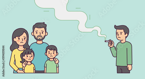 World No-Tobacco Day Highlighting the serious impact of smoking and second-hand smoke on family health, this image promotes a tobacco-free lifestyle for a healthier future for all