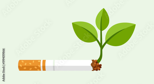 World No-Tobacco Day concept of a growing plant emerging from a cigarette, promoting healthier lifestyles