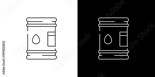 Oil barrel outline icon, industrial concept illustration, vector graphic on white and black background