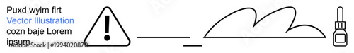 Warning signs, medical , weather-related alerts, hazard communication, health messages, and abstract concepts. A caution symbol, cloud line and dropper are visible. Warning signs and medical themes