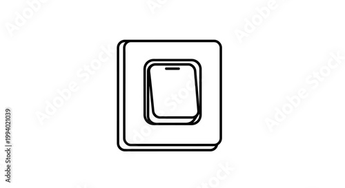 An illustration of a square plastic light switch icon on a black and white background representing electrical power control and energy technology equipment