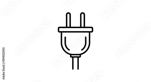 Isolated black plastic electrical plug with a metal connection cable and power cord adapter object, a vector illustration icon of electricity technology equipment on a white background