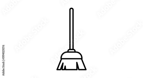 Isolated black vector illustration of a vacuum cleaner silhouette and mop equipment with a red rubber plunger tool for bathroom cleaning on a white background