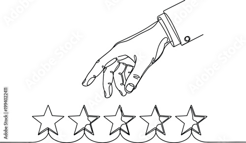 Customer Rating Five Stars Concept Illustration with Hand Selecting Review, Feedback and Evaluation Symbol for Service Quality, Satisfaction, and Business Reputation Design