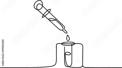 Medical laboratory pipette dropping liquid into test tube line art.