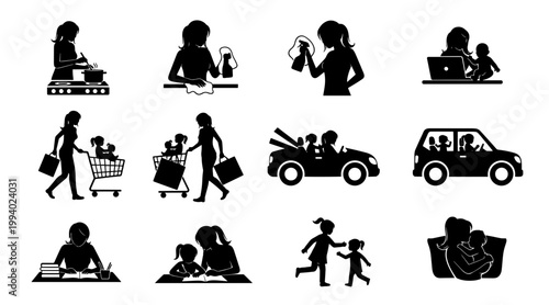 Flat design icons of diverse daily life activities and professions in modern lifestyle vector set