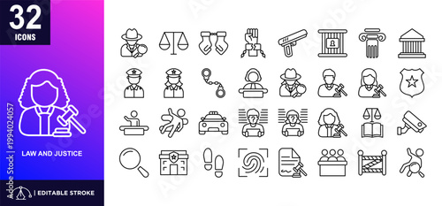 Law And Justice  Lineal Icon Set