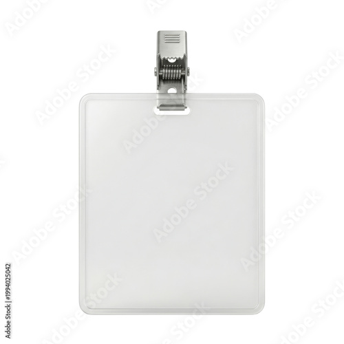 Canvastavla Blank white plastic ID badge with metal clip