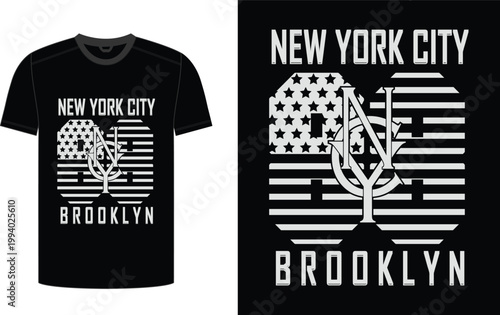 Black tshirt with new york city brooklyn design featuring american flag elements