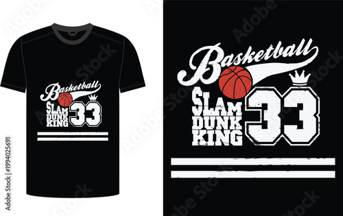 Black basketball tshirt with graphic design featuring slam dunk king and number 33