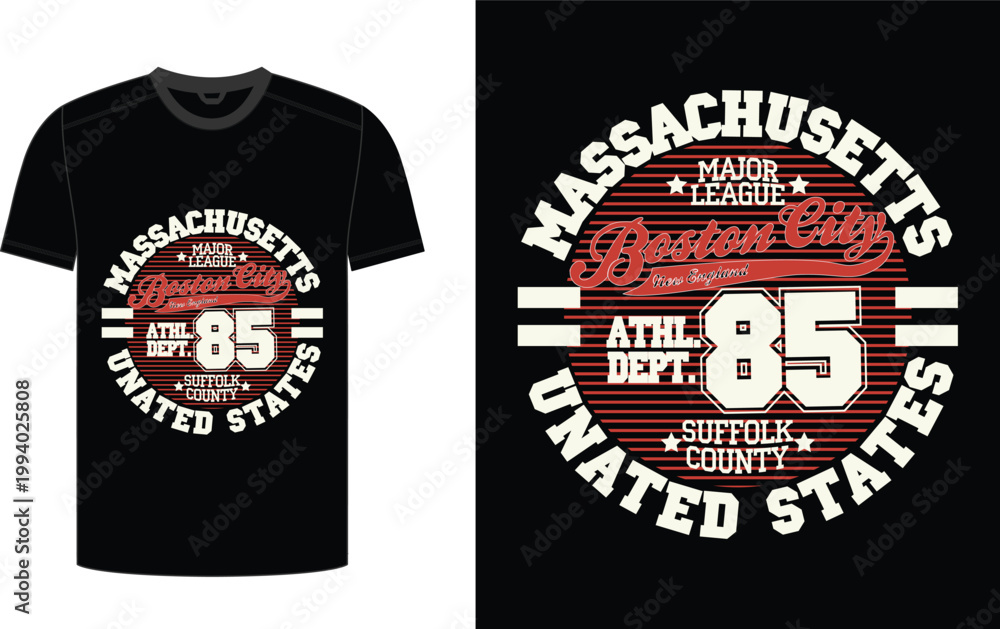 Fototapeta premium Graphic tshirt design featuring vintage massachusetts and boston city elements