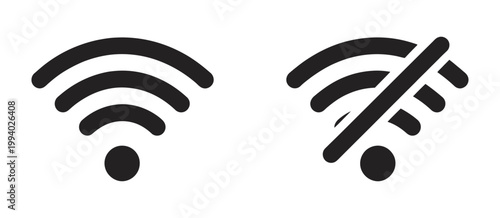 Wi-Fi icon set, connected and no Wi-Fi signal, internet connection and offline mode symbols, wireless network technology interface