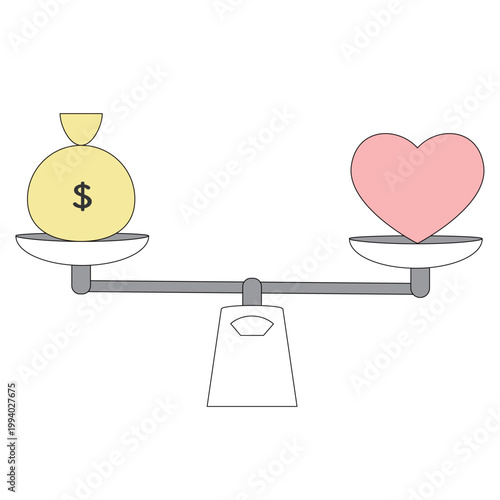 お金と愛を天秤にかけるイラスト素材