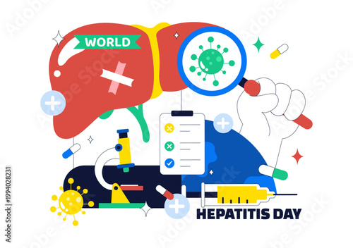 World Hepatitis Day Vector Illustration Liver Health Awareness Concept With Vaccine Syringe Virus Prevention and Medical Treatment Design