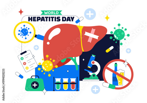 World Hepatitis Day Vector Illustration Liver Health Awareness Concept With Vaccine Syringe Virus Prevention and Medical Treatment Design