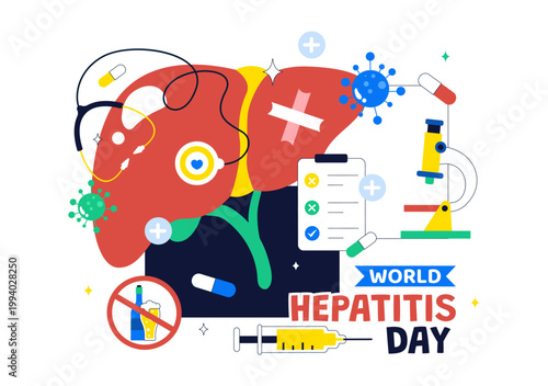 World Hepatitis Day Vector Illustration Liver Health Awareness Concept With Vaccine Syringe Virus Prevention and Medical Treatment Design
