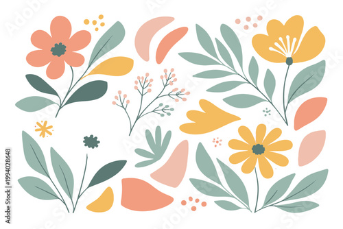 Modern Abstract Floral Matisse Elements - Minimalist Botanical Vector