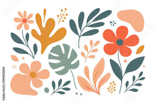 Modern Abstract Floral Matisse Elements - Minimalist Botanical Vector