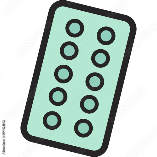 Mint green pharmaceutical blister pill pack with dotted tablets, representing medication packaging, drug dispensing, daily supplement routine, prescription management, and pharmacy supply.