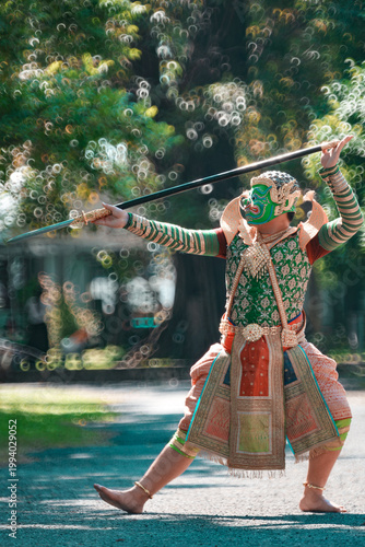 Traditional Thai Masked Dance Performance in Vibrant Outdoor Setting