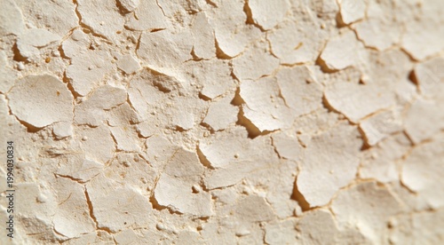 Close up of cracked and peeling dry beige paint texture
